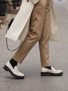 Quince Italian Cow Leather Lug Sole Loafers Bone Ivory Platform Shoes US 8 NIB